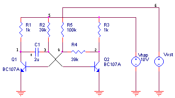 Sch�ma monostabiln�ho klopn�ho obvodu